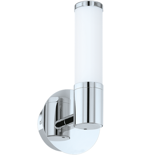Palmera 1 LED væglampe i metal Krom med glasskærm i Opal Hvid, 4,5W LED, bredde 12,5 cm, dybde 11,5 cm, højde 27 cm.